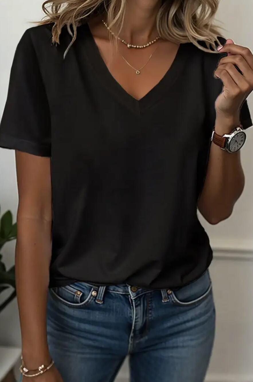 Flamingals Black V Neck Tee XL Short Sleeve NWT -  Soft Casual Elevated Basic